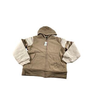 The Childrens Place Boys Sherpa-Lined Hoodie Jacket Size XL (14) Beige & White